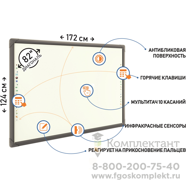 Интерактивная доска для Школы и ВУЗа  New Touch P82